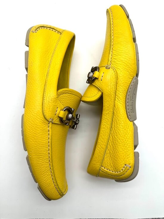 Salvatore Ferragamo Yellow Leather Driver Loafers‎ Shoes New  Sz 7 main image 8